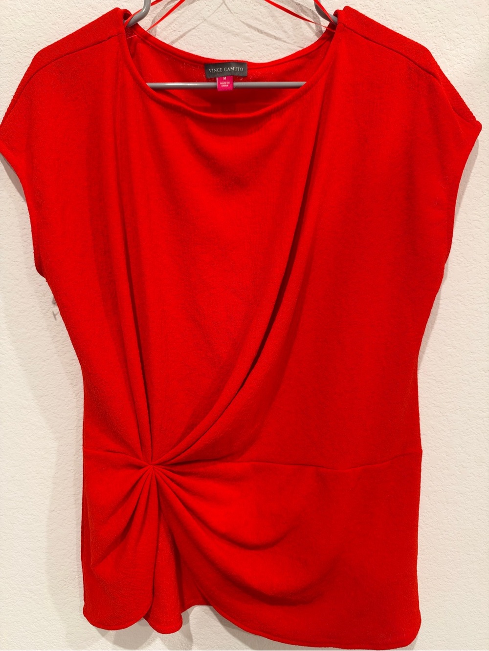 Vince Camuto Bright Red Twist-Front Cap-Sleeve Tunic
